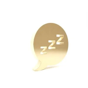 Gold Speech bubble with snoring icon isolated on white background. Concept of Illustrazione stock
