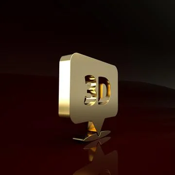 Gold Speech bubble with text 3D icon isolated on brown background. Minimalism Stock Illustration