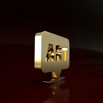 Gold Speech bubble with text art icon isolated on brown background. Message i Illustrazione stock