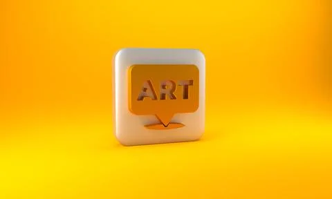 Gold Speech bubble with text art icon isolated on yellow background. Message  Illustrazione stock