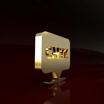 Gold Speech bubble with text CMYK icon isolated on brown background. Minimali Stockillustratie