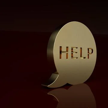 Gold Speech bubble with text Help icon isolated on brown background. Minimalism Stock Illustration