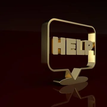 Gold Speech bubble with text Help icon isolated on brown background. Minimalism Stock Illustration
