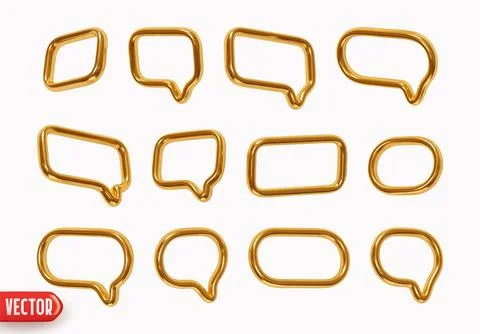Gold Speech bubbles. Minimal metallic golden set of chat dialog bubble line.. Illustrazione stock