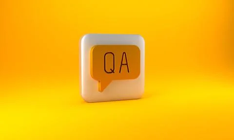 Gold Speech bubbles with Question and Answer icon isolated on yellow backgrou Stock Illustration
