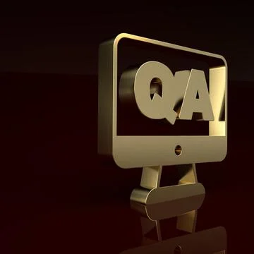 Gold Speech bubbles with Question and Answer icon isolated on brown background Stock Illustration