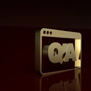 Gold Speech bubbles with Question and Answer icon isolated on brown background Illustrazione stock