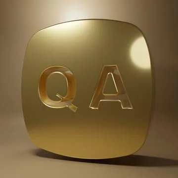 Gold Speech bubbles with Question and Answer icon isolated on brown backgro.. Stock Illustration