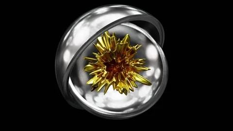 Gold spiky form inside of two silver metal hemispheres rendered in UHD Stock-Footage 265846894