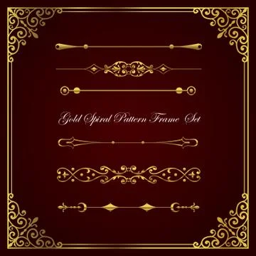 Gold spiral pattern frame and border collection. Stock Illustration