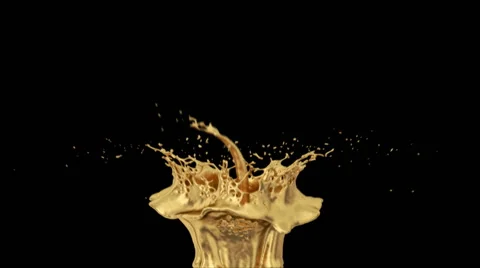 Gold splash in slow motion, isolated on black (FULL HD) Video stock 42052512