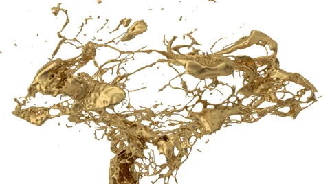 Gold splashes in slow motion, isolated on white (FULL HD) Stock Footage 52075865
