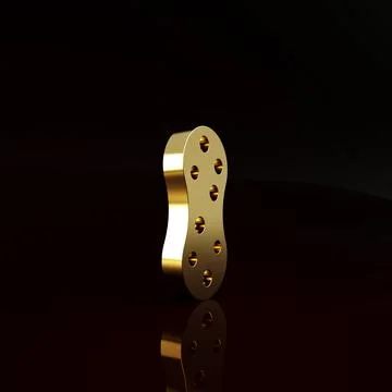 Gold Sponge with bubbles icon isolated on brown background. Wisp of bast for  Stock Illustration