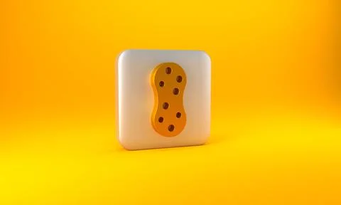 Gold Sponge with bubbles icon isolated on yellow background. Wisp of bast for 스톡 일러스트