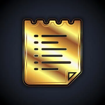 Gold Sport training program or fitness plan icon isolated on black background 스톡 일러스트