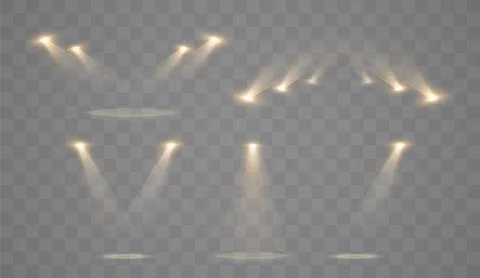 Gold Spotlights Set. Vector Light Effect Isolated Stock Illustration