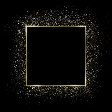 Gold square frame and Glitter. Glowing particles Stock Illustration