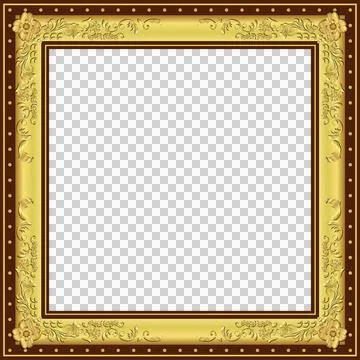 Gold square frame is appearing in flat style on transparent background featuring Stock Illustration