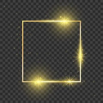 Gold square frame. Glowing effect rectangle shiny shape. Dark magic luxury magic Stock Illustration