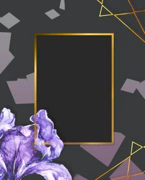 Gold square frame, golden border, framework, banner, metal glowing thin lines Stock Illustration