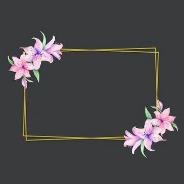 Gold square frame, golden border, framework, banner, metal glowing thin lines Stock Illustration