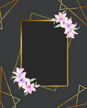 Gold square frame, golden border, framework, banner, metal glowing thin lines Stock Illustration
