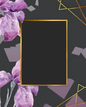 Gold square frame, golden border, framework, banner, metal glowing thin lines Stock Illustration