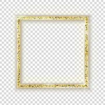 Gold square frame on transparent background. Glitter border Stock Illustration