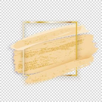 Gold square frame on transparent background. Beige, yellow blots with shadow Stock Illustration