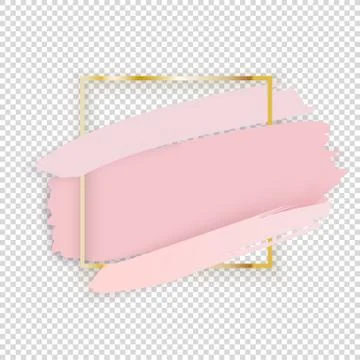Gold square frame on transparent background. Pink blots with shadow. Cosmetic Stock Illustration