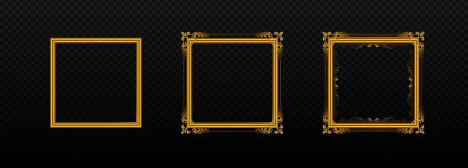Gold square frames with ornaments set Stock Illustration