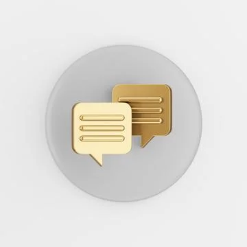 Gold square speech bubbles icon. 3d rendering gray round key button, interfac Illustrazione stock