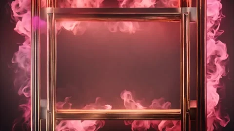 Gold, square. A vertical frame and pink-red smoke emerging from a dark back.. Vídeos de archivo 273954699