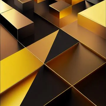 Gold squares 3D abstract background. Illustrazione stock