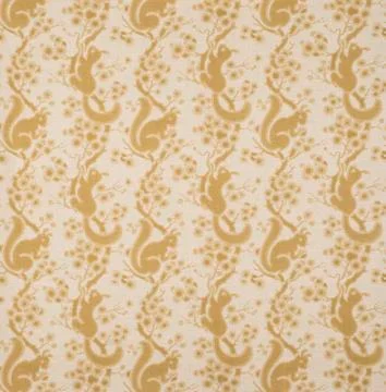 Gold Squirrels on Tree Branch Pattern Wallpaper Swatch Stock Photos