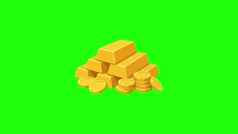 Gold stack animated sparkling gold bars and coins treasure in 4k green scre.. Stock Footage 342539462