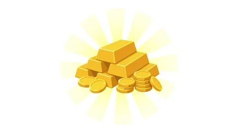 Gold stack animated sparkling with sunburst light ray gold coins in 4k isol.. Stock Footage 342539437