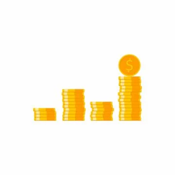 Gold stack of dollar coins, Many coins, Flat icon Stock Illustration