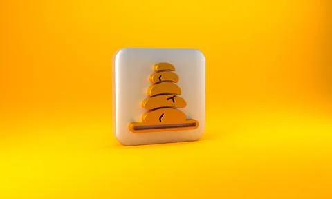 Gold Stack hot stones icon isolated on yellow background. Spa salon accessory Stock Illustration