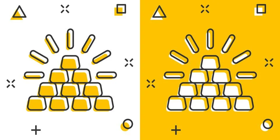Gold stack icon in comic style. Silver brick cartoon vector illustration on w Stock Illustration