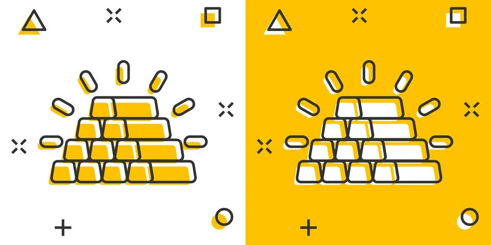 Gold stack icon in comic style. Silver brick cartoon vector illustration on w Stock Illustration