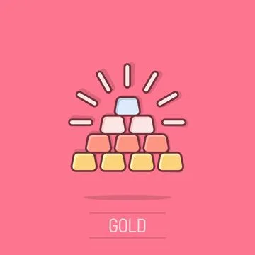Gold stack icon in comic style. Silver brick cartoon vector illustration on.. Illustrazione stock