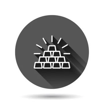 Gold stack icon in flat style. Silver brick vector illustration on black roun Stock Illustration