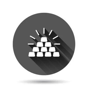 Gold stack icon in flat style. Silver brick vector illustration on black roun Illustrazione stock
