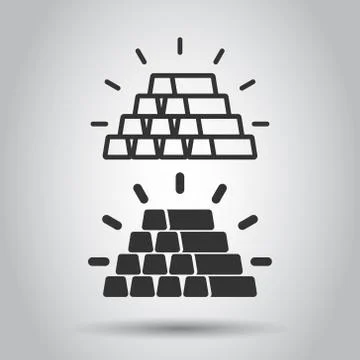 Gold stack icon in flat style. Silver brick vector illustration on white isol Stock Illustration