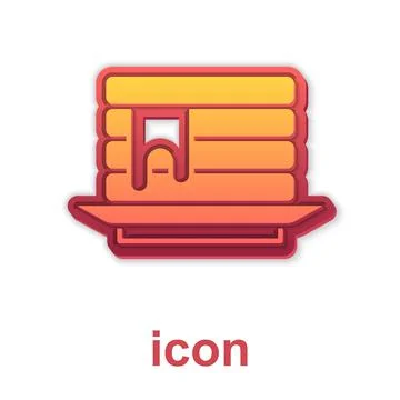Gold Stack of pancakes with honey icon isolated on white background. Breakfast Illustrazione stock