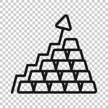 Gold stack price increase icon in flat style. Silver brick diagram vector ill Illustrazione stock