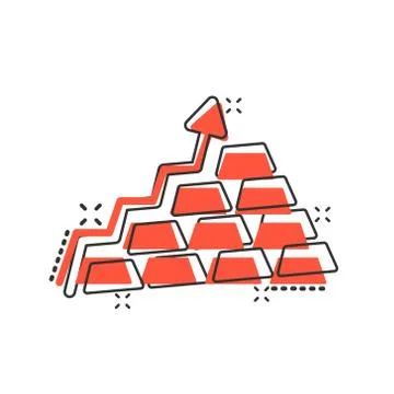 Gold stack price increase icon in comic style. Silver brick diagram cartoon v Stock Illustration