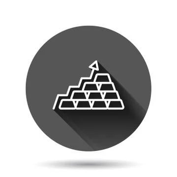 Gold stack price increase icon in flat style. Silver brick diagram vector ill Stock Illustration