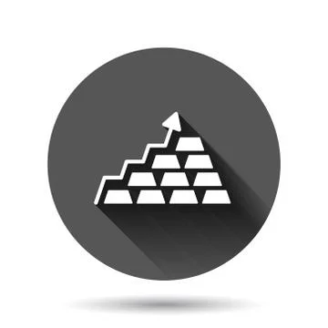 Gold stack price increase icon in flat style. Silver brick diagram vector ill Illustrazione stock